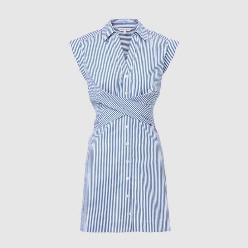 Veronica Beard Nagano Dress Blue White Stripe Shirtdress 6 EXCELLENT Condition